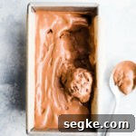Chocolate ice cream in a loaf pan.