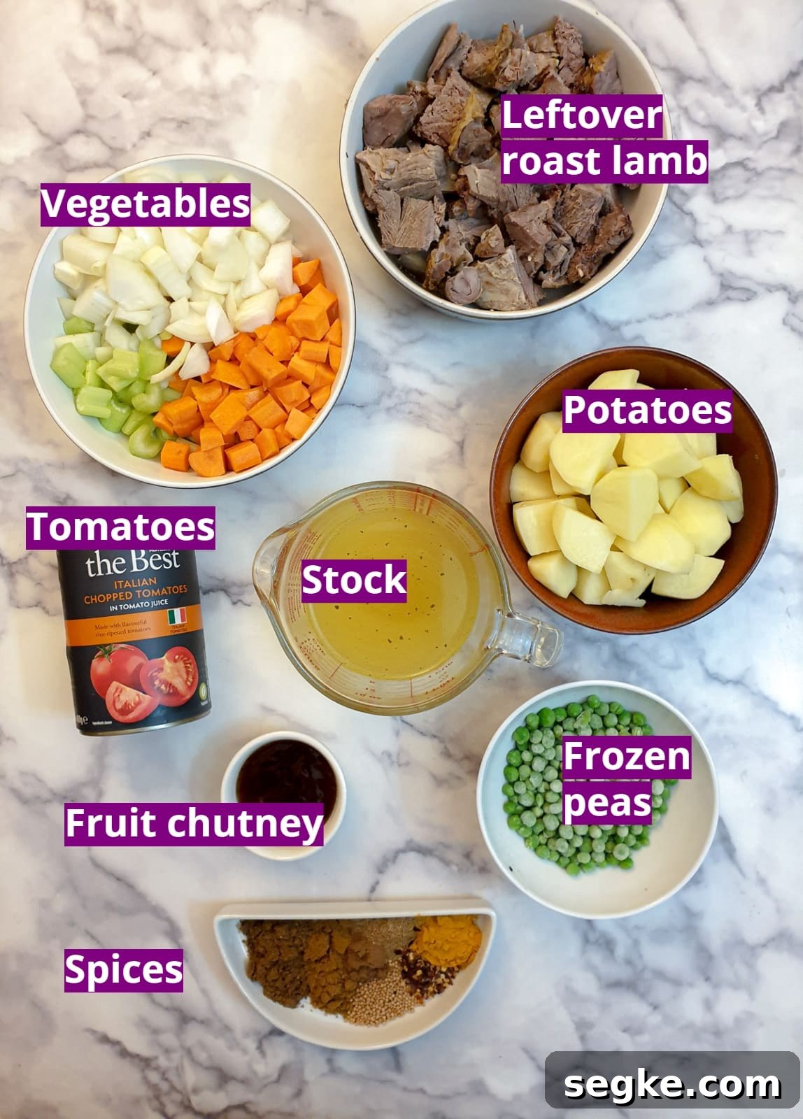 Ingredients for leftover lamb curry.