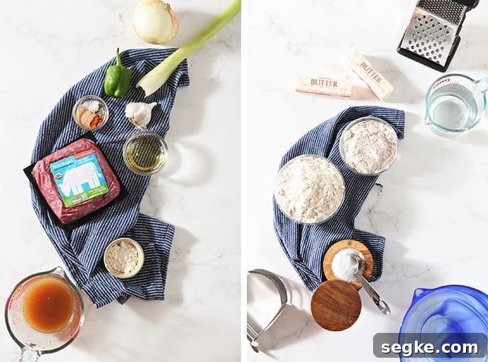 Collage of the ingredients, side by side, from above
