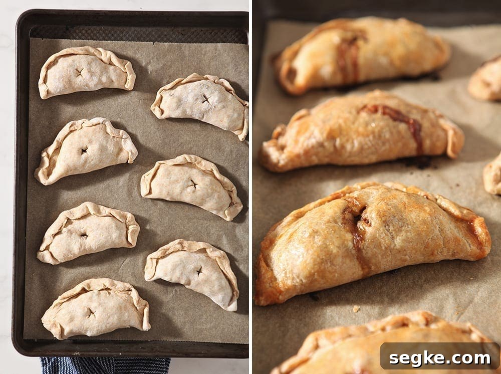 Collage of the meat pies before baking and after