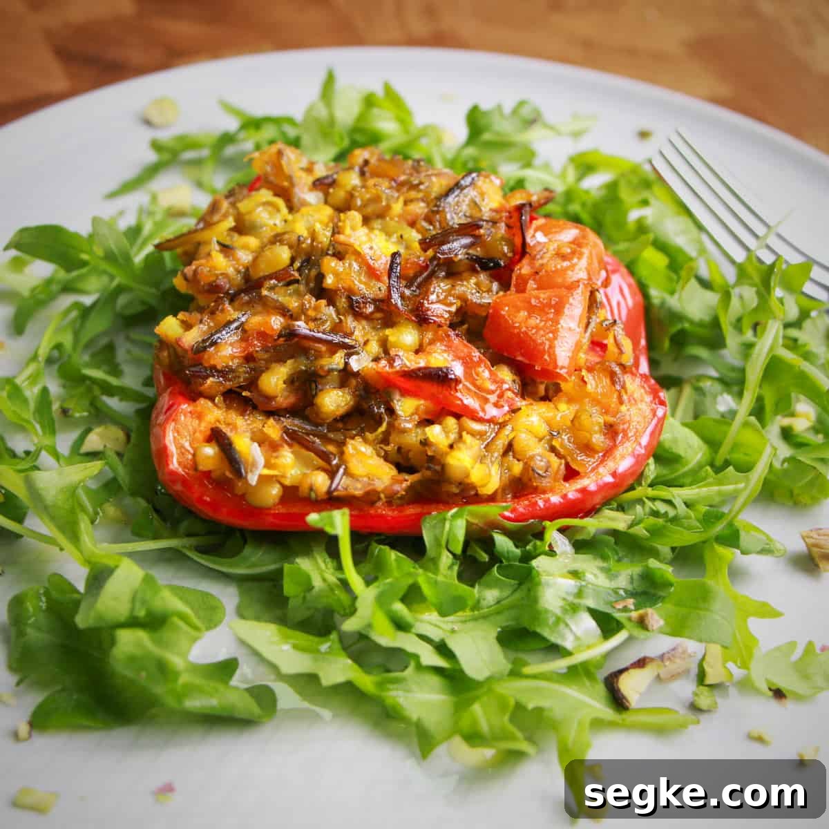 Spiced Mung Bean & Wild Rice Stuffed Peppers
