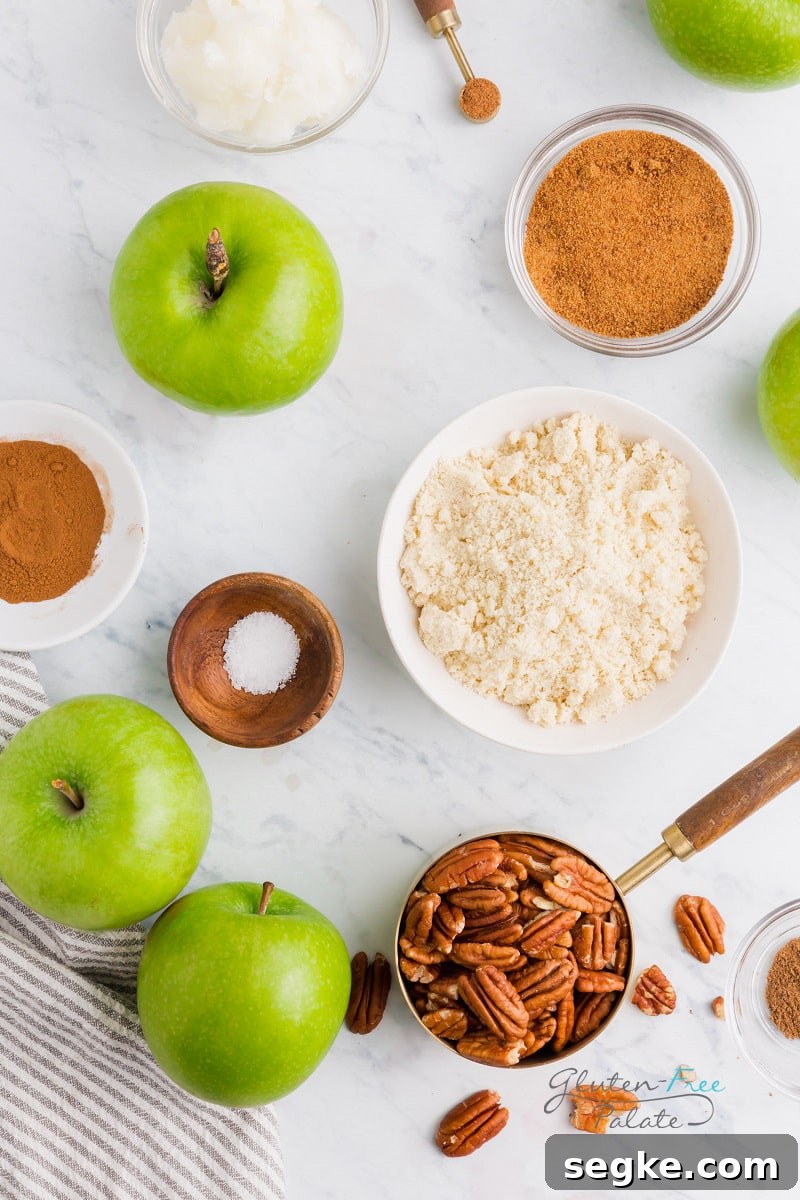 top down view of ingredients in paleo apple crisp