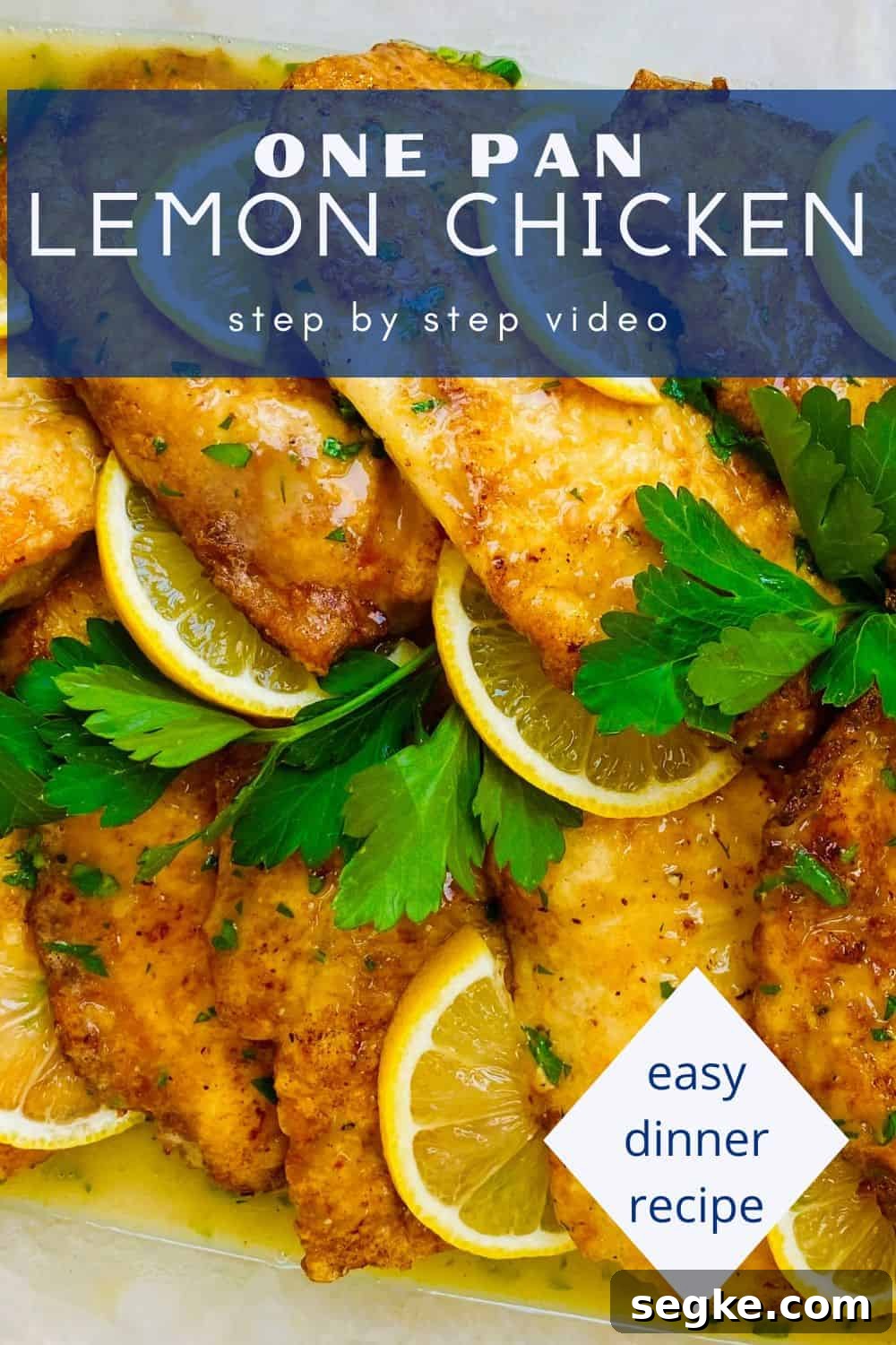 Chicken with a lemon sauce that's in a glass dish.