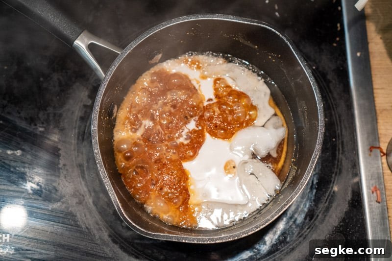 Vegan Miso Caramel Sauce Recipe: Dairy-Free Dessert Topping 6 Caramel spluttering