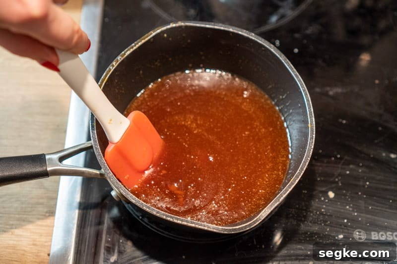 Vegan Miso Caramel Sauce Recipe: Dairy-Free Dessert Topping 7 Stirring the caramel sauce