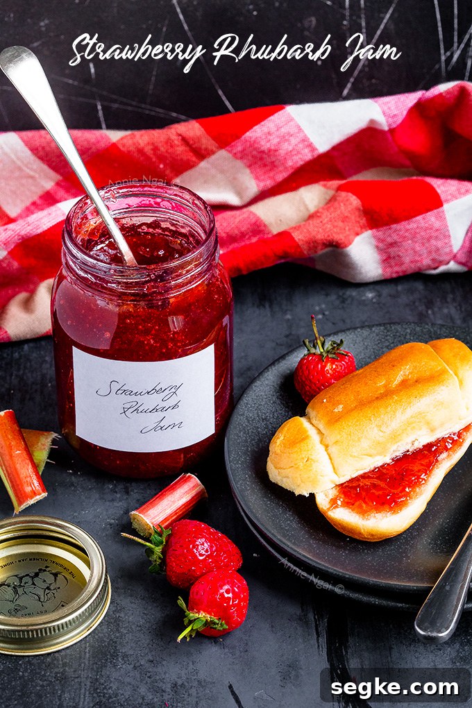 This Strawberry Rhubarb Jam is simple to make and tastes sublime. Using seasonal rhubarb with strawberries makes this jam sweet, but slightly tart. Use it on toast, on scones or with your porridge!