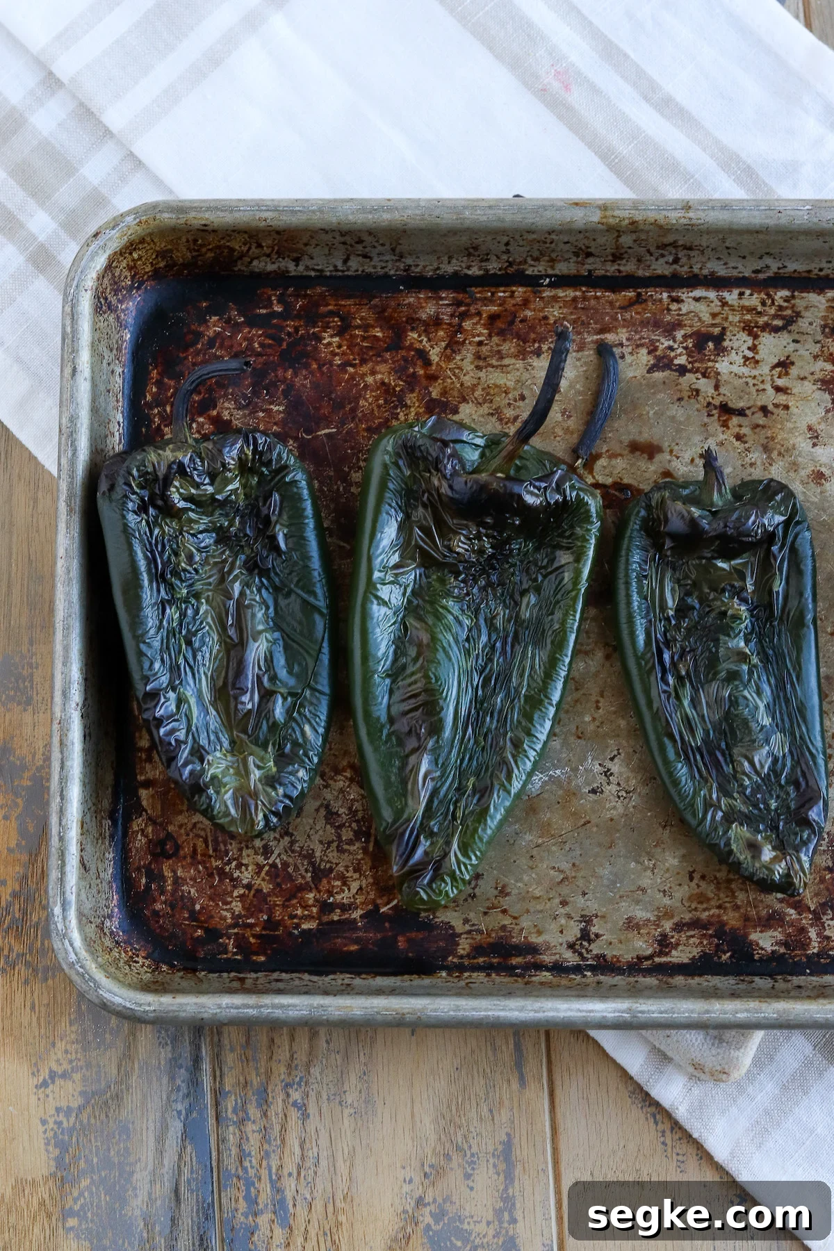 Creamy Poblano Corn Casserole Recipe 3 charred poblano peppers with blistered skin