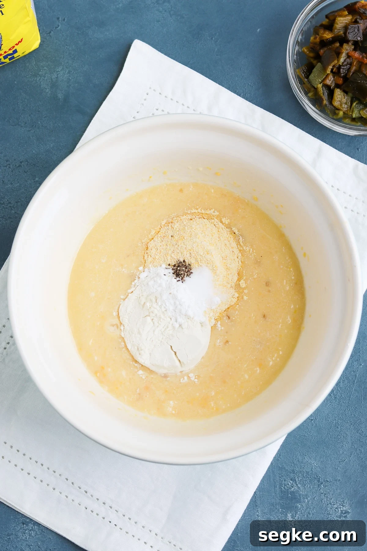 Creamy Poblano Corn Casserole Recipe 5 bowl of wet and dry ingredients