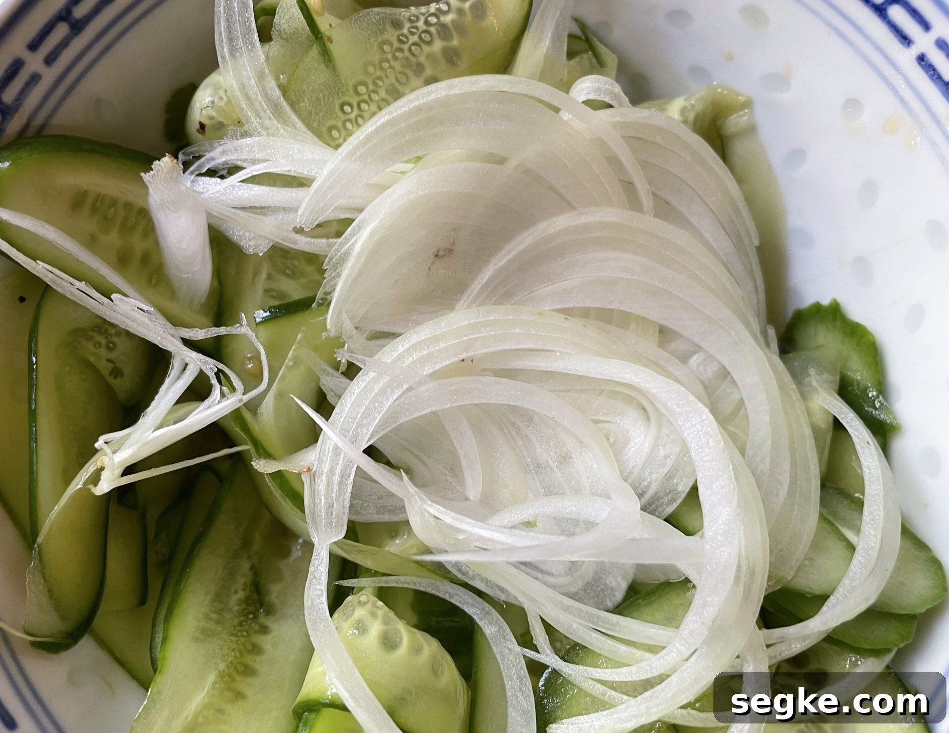 Thinly sliced onion and cucumber Thinly sliced onion and cucumber