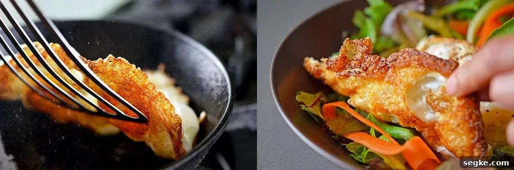 A spatula lifting up a crispy fried egg that shows the golden brown frizzled whites.