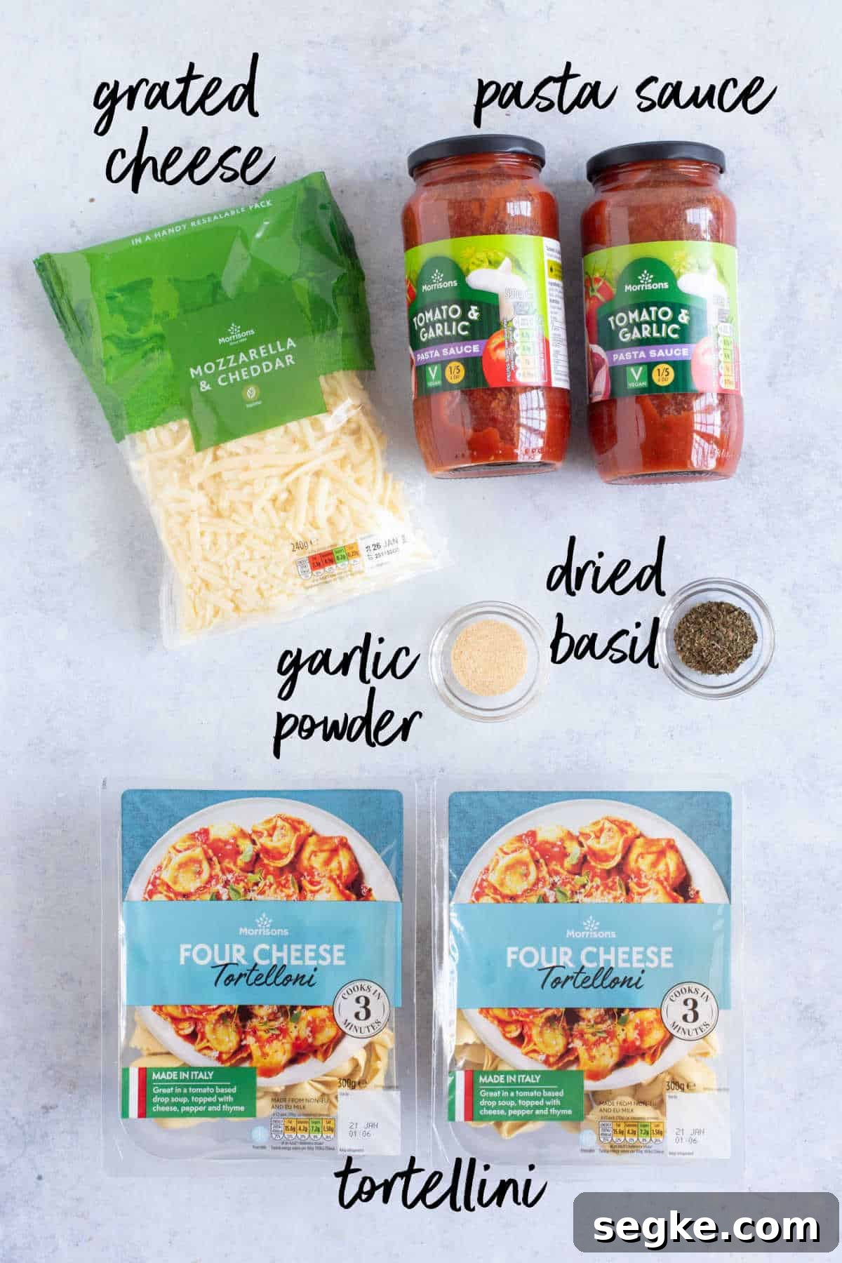 Ingredients for slow cooker tortellini bake.