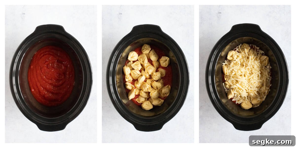 Making cheesy tortellini in a crockpot - step by step.