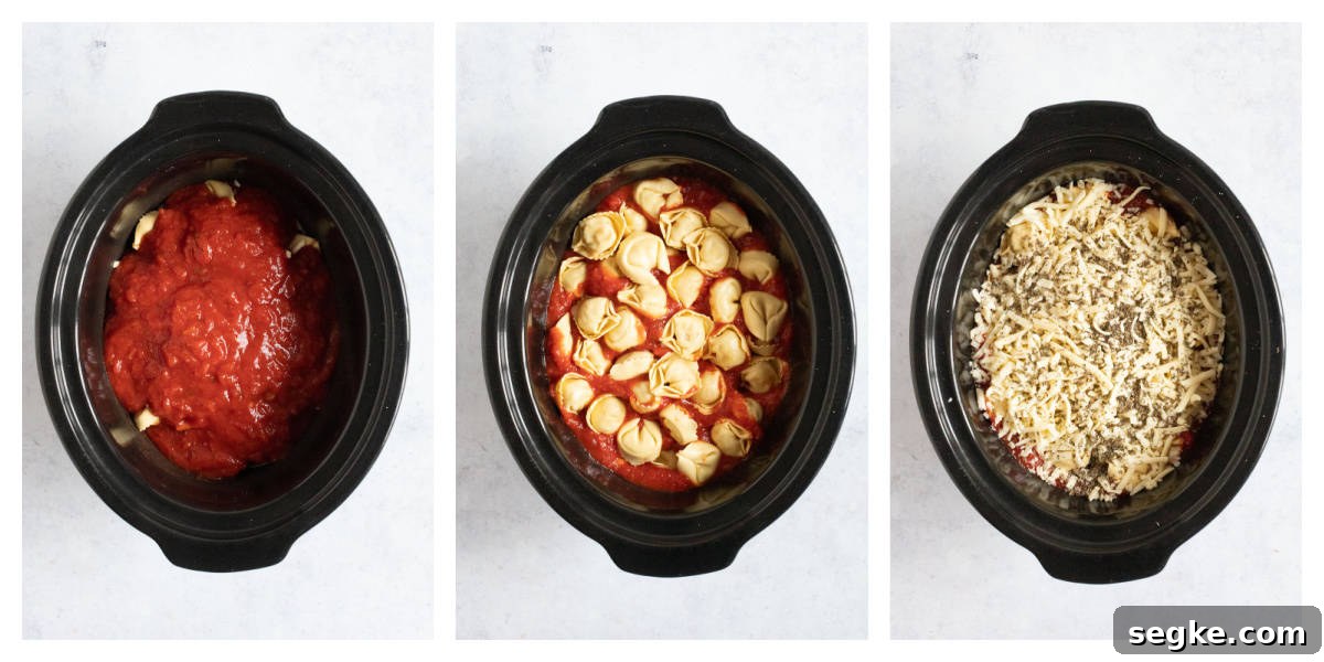 Making cheesy tortellini in a crockpot - step by step part 2.