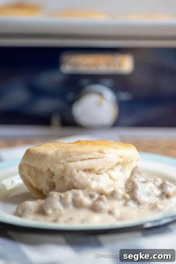 Biscuits and gravy in front of crockpot