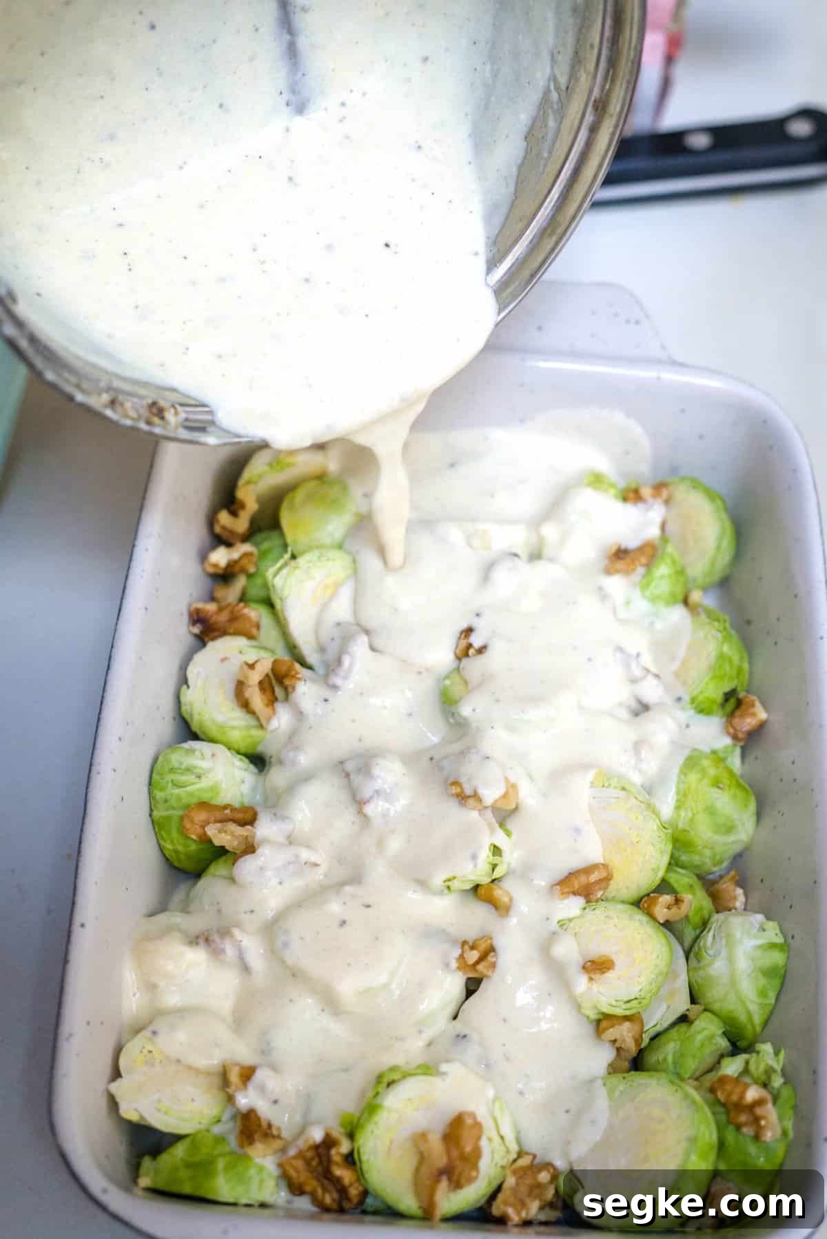 Cheesy Keto Brussels Sprouts Casserole 6 cheese sauce on brussels