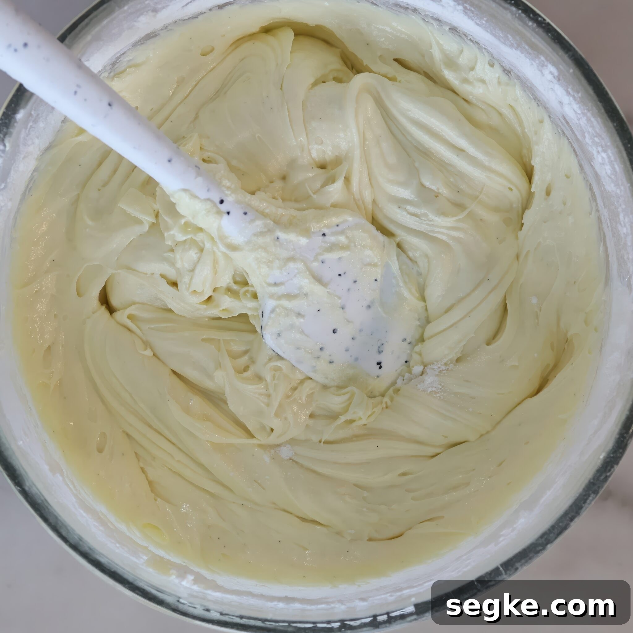 Moist Gluten-Free Pound Cake Recipe 5 pound cake batter in glass mixing bowl.