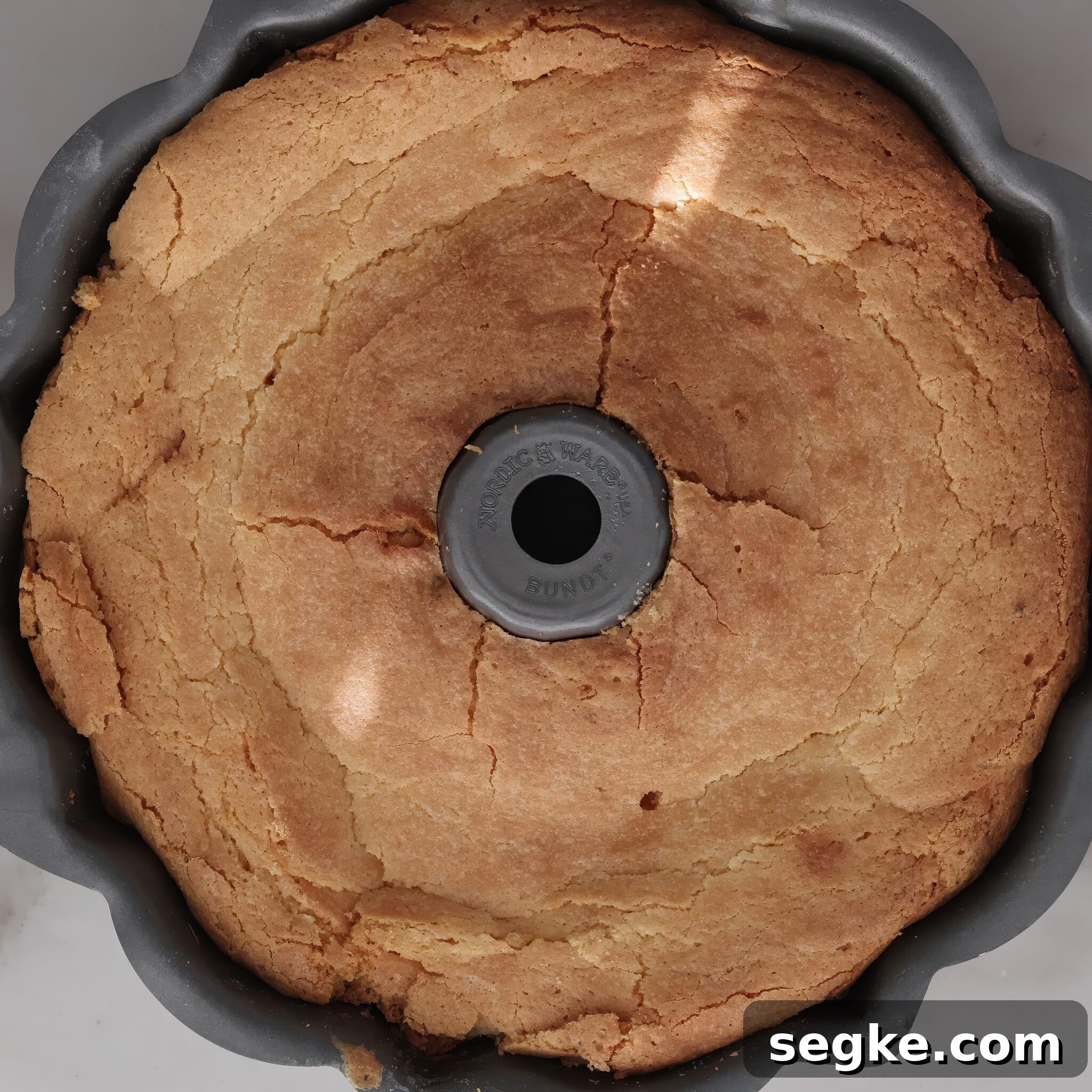 Moist Gluten-Free Pound Cake Recipe 7 baked pound cake in bundt pan.