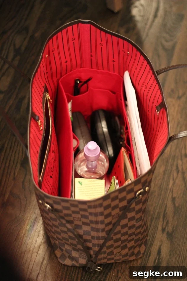 Inside of a Louis Vuitton bag LV tote