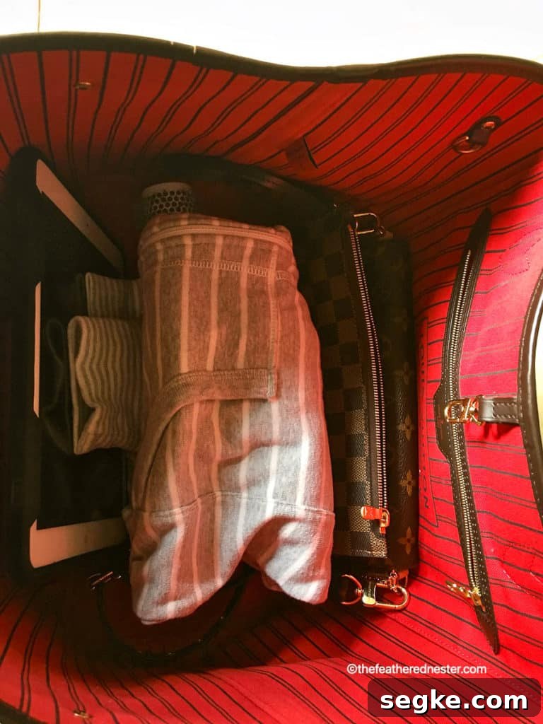 Interior of a Neverfull GM with cerise lining
