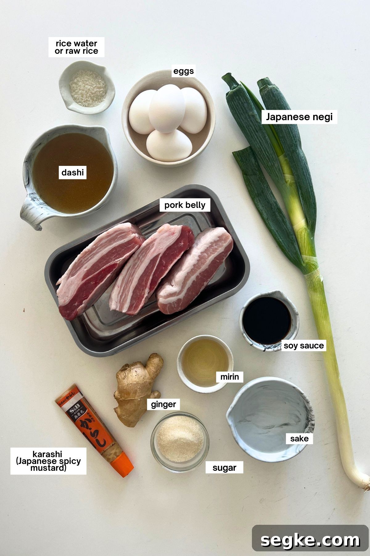 ingredients for kakuni in small bowls