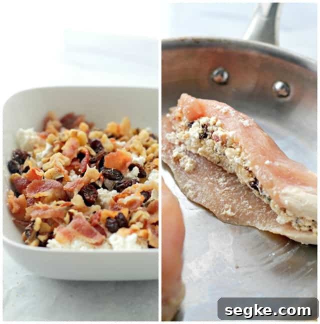 Goat Cheese, Bacon and Raisins Stuffed Chicken Breasts | www.diethood.com | Elegant, yet super easy recipe for chicken breasts stuffed with a delicious mixture of goat cheese, bacon, raisins and nuts. Goat Cheese, Bacon and Raisins Stuffed Chicken Breasts | www.diethood.com | Elegant, yet super easy recipe for chicken breasts stuffed with a delicious mixture of goat cheese, bacon, raisins and nuts.