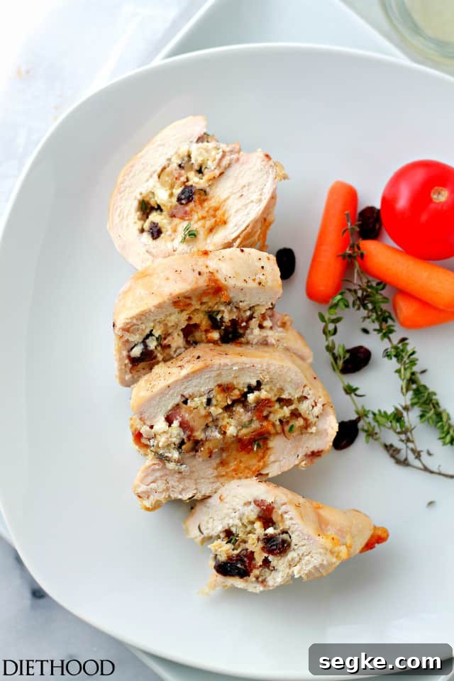 Goat Cheese, Bacon and Raisins Stuffed Chicken Breasts | www.diethood.com | Elegant, yet super easy recipe for chicken breasts stuffed with a delicious mixture of goat cheese, bacon, raisins and nuts. Goat Cheese, Bacon and Raisins Stuffed Chicken Breasts | www.diethood.com | Elegant, yet super easy recipe for chicken breasts stuffed with a delicious mixture of goat cheese, bacon, raisins and nuts.