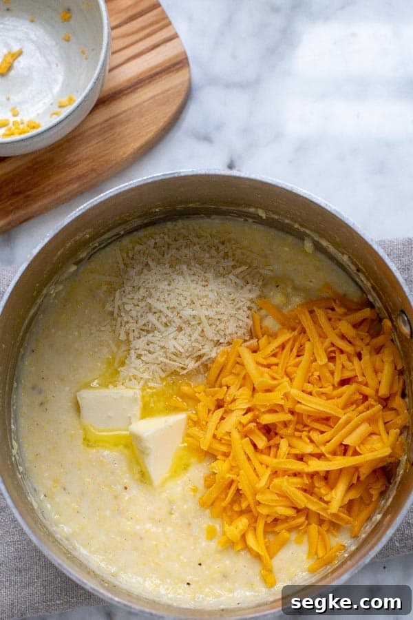 grits with butter and cheddar cheese