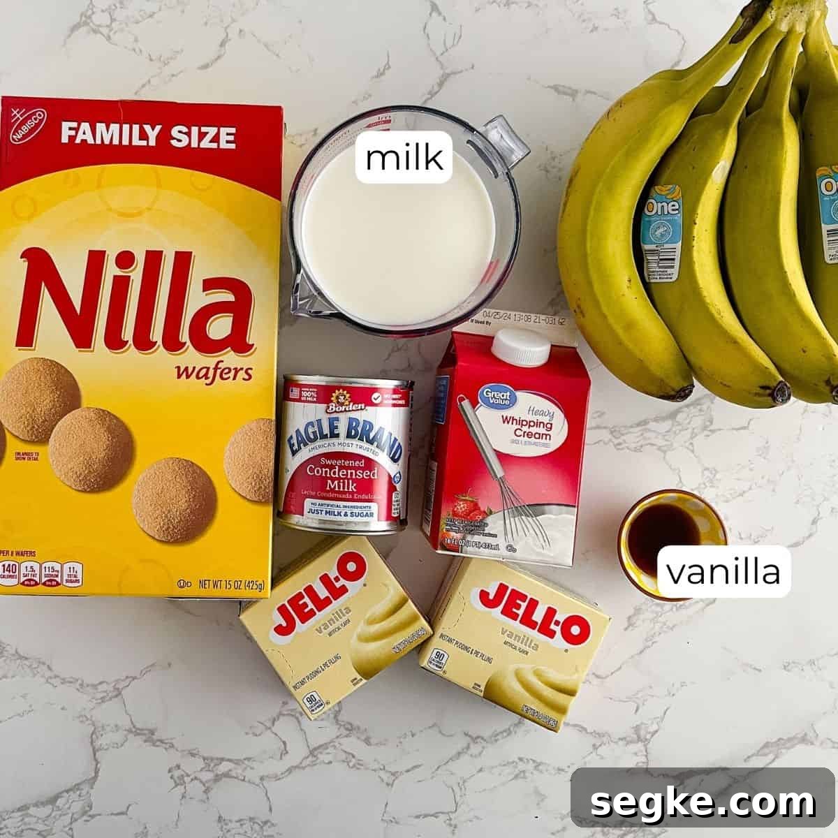 Ingredients for banana pudding.