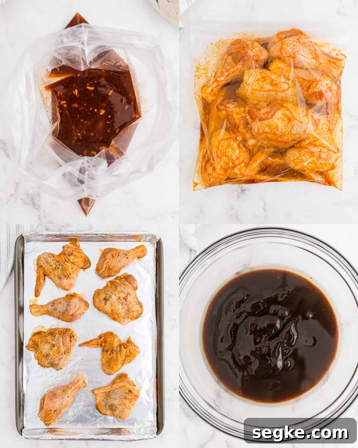 marinating chicken and preparing sauce before baking