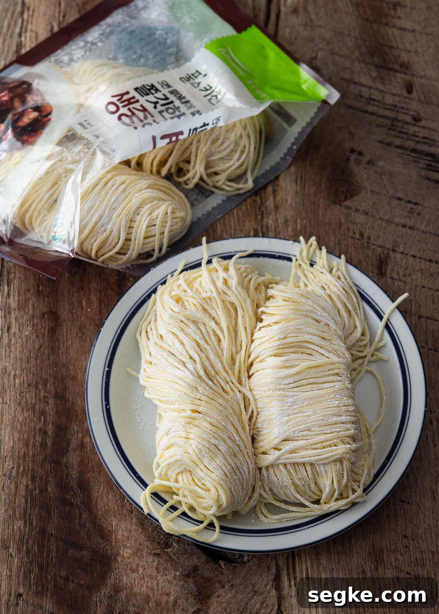 Jajangmyeon Recipe: Korean Black Bean Noodles 4 Two bundles of Korean wheat noodles.