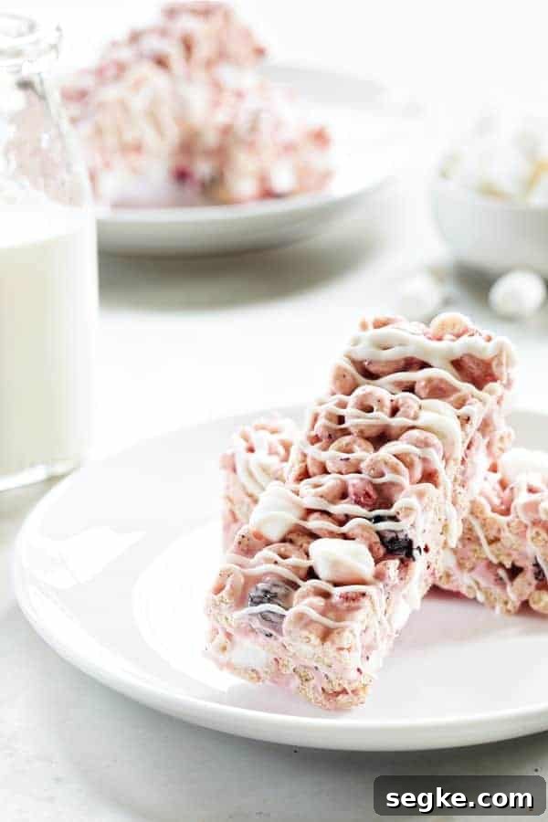 No-Bake Berry Cereal Bars Recipe 4 Berry Cereal Treats are everything you love about marshmallow cereal treats, but with a berry twist. A fun treat to make with the kiddos!