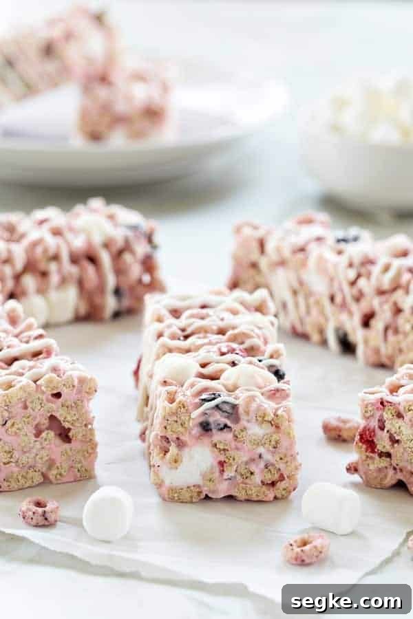 No-Bake Berry Cereal Bars Recipe 5 Berry Cereal Treats are everything you love about marshmallow cereal treats, but with a berry twist. Easy and so delicious!