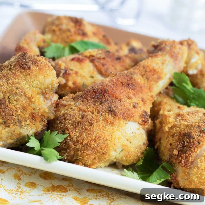 Breaded baked Chicken Parmesan drumsticks garnished with parsley
