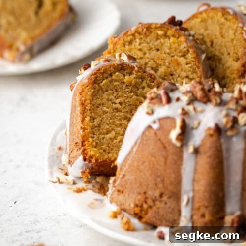 Slices of sweet potato pound cake served on a white plate.