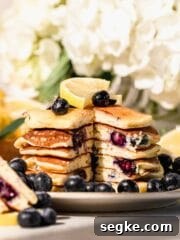 stack of blueberry lemon pancakes