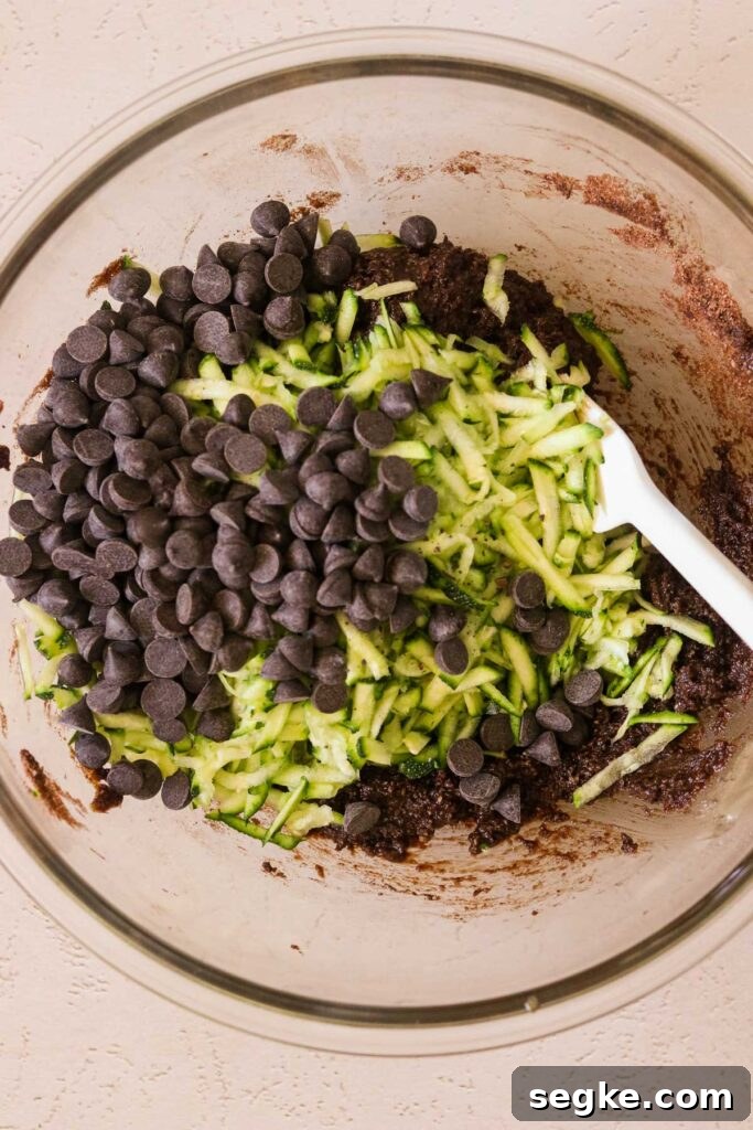 Gluten-Free Chocolate Zucchini Bread (Grain-Free Paleo Recipe) 3 zucchini bread batter with chocolate chips and shredded zucchini