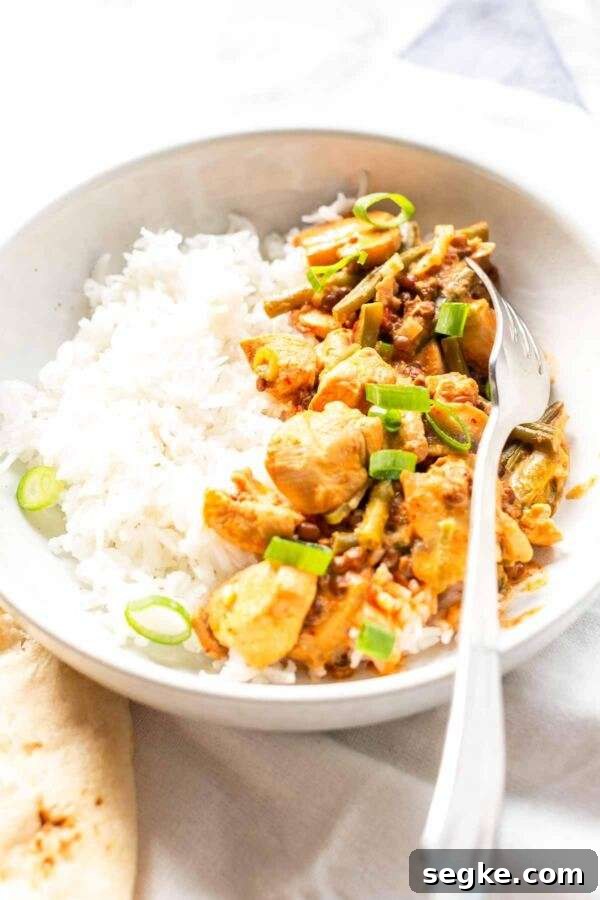 Instant Pot Chicken Curry With Coconut Milk is so easy to make with coconut milk and lots of vegetables. Thick and rich pressure cooker chicken curry in a creamy slightly coconut sauce tastes amazing. Serve it with a steaming bowl of rice or chewy quick naan bread. Curry is a great recipe to make ahead.