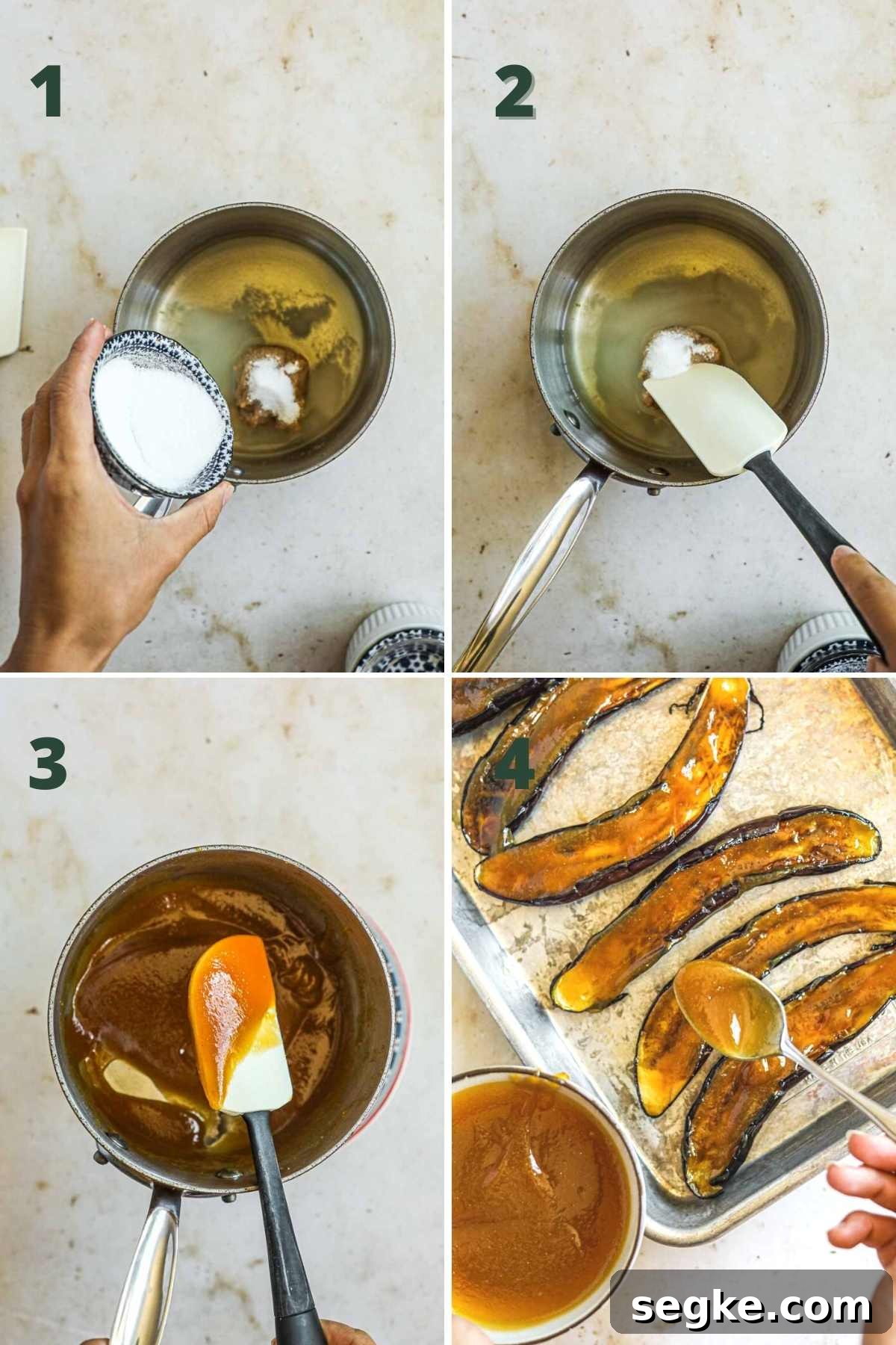 Step to make miso glaze (marinade and glaze), including cooking the ingredients in a saucepan until creamy.