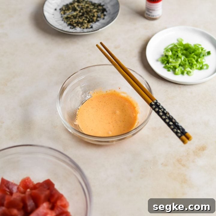 Spicy Kewpie Mayo Sauce in a glass bowl.