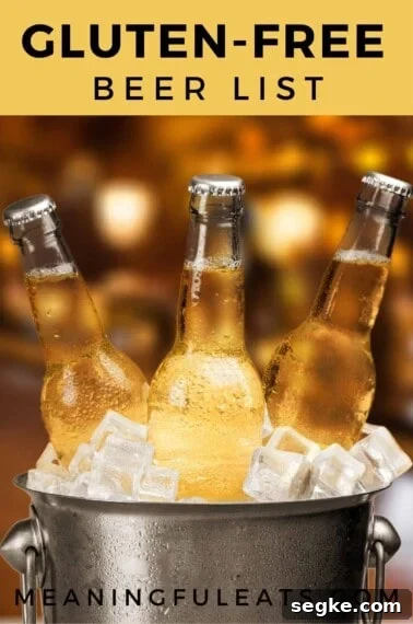 gluten free beer list with beer bottles in container of ice