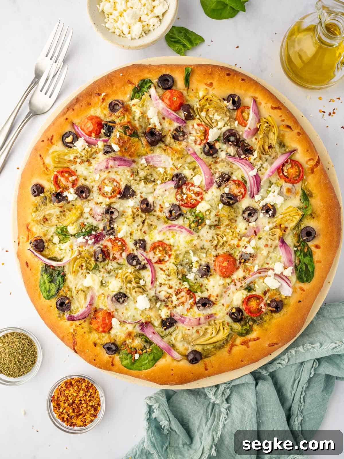 Homemade Crispy Mediterranean Pizza with Feta and Olives 7 Homemade greek pizza recipe.