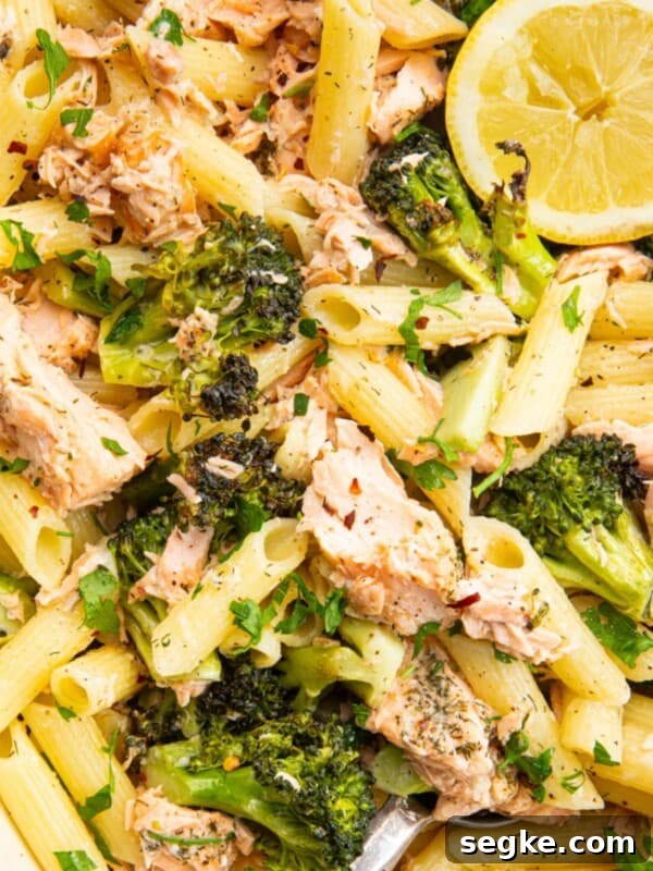 creamy salmon and broccoli pasta.
