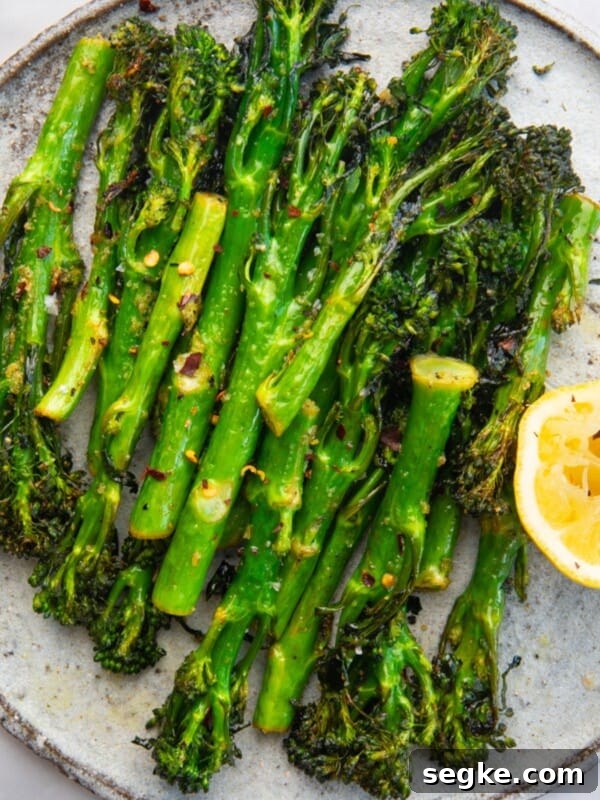 Air Fryer Tenderstem Broccoli served on a plate.