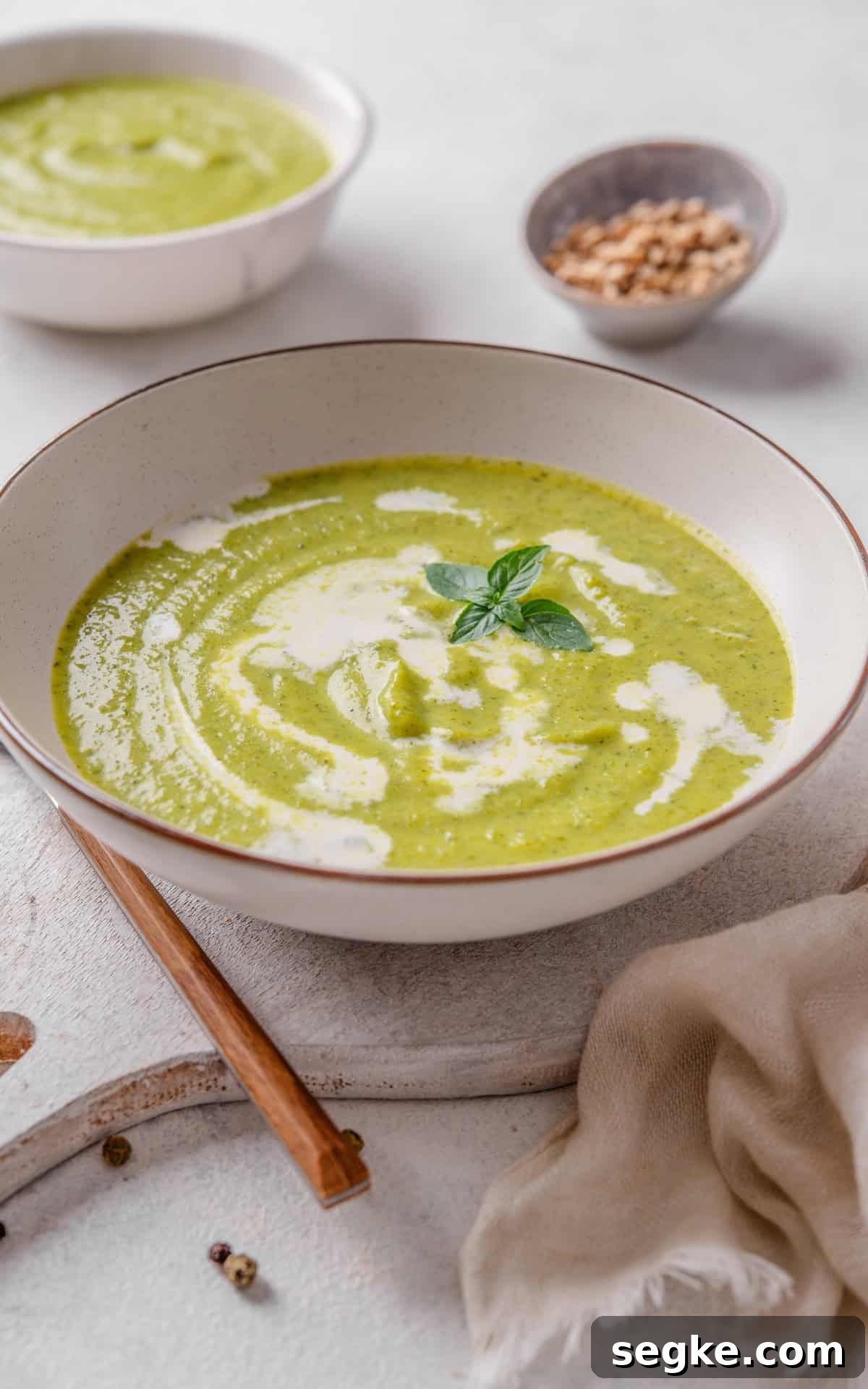 soup with broccoli and celery stalks.