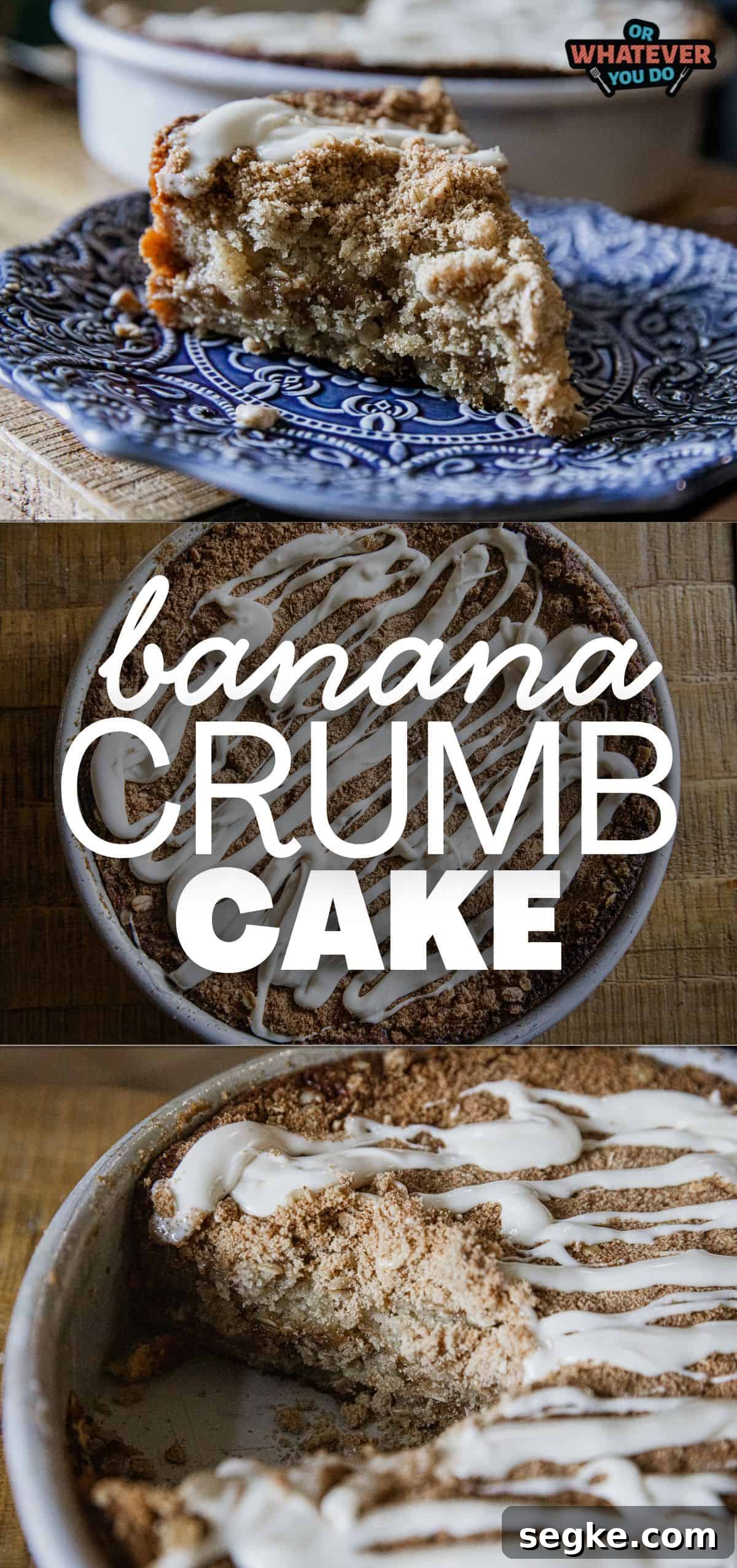 Delicious banana crumb cake with a crunchy topping and moist interior. Perfect for breakfast or dessert.