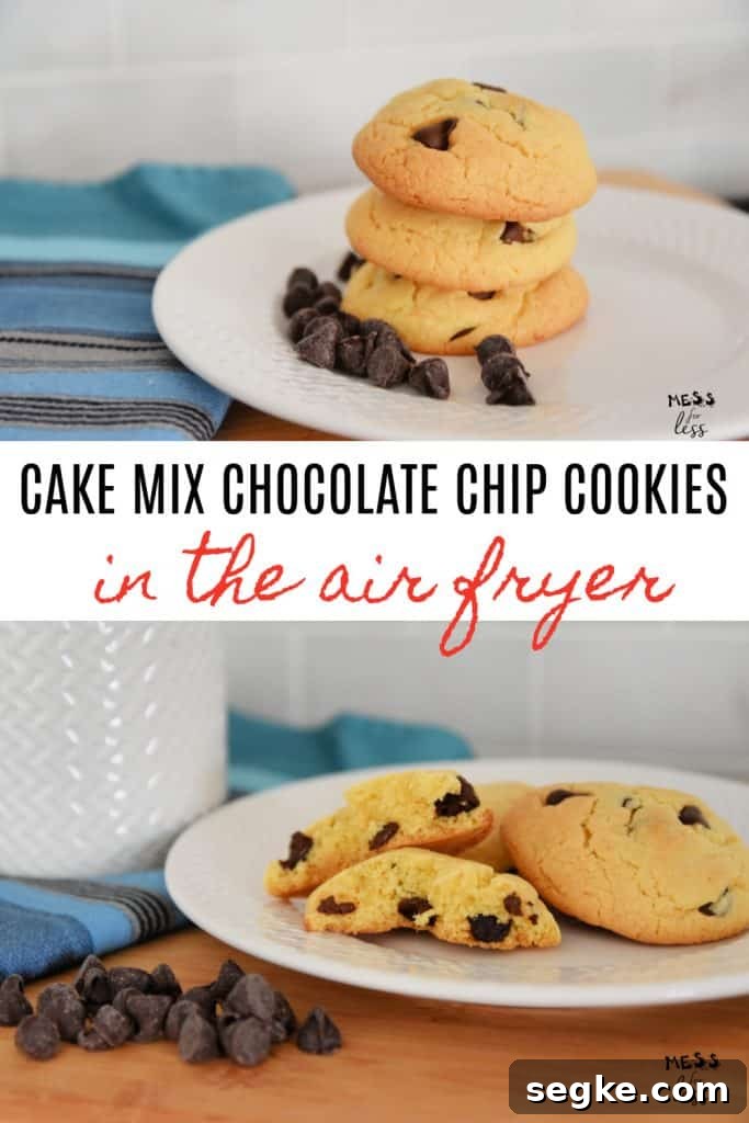 Air Fryer Chocolate Chip Cookies from Cake Mix 2 Cake mix cookies are so easy to make and I have made them even easier by cooking them in the air fryer. These Cake Mix Chocolate Chip Cookies in the Air Fryer are soft, easy and delicious!