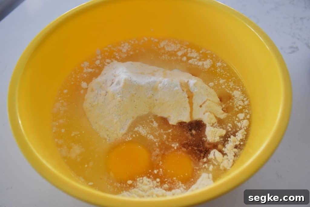 Air Fryer Chocolate Chip Cookies from Cake Mix 6 cake mix, egg, oil and vanilla in a bowl