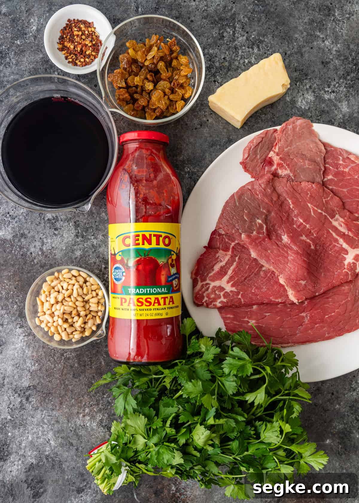 overhead: ingredients for the braciole recipe