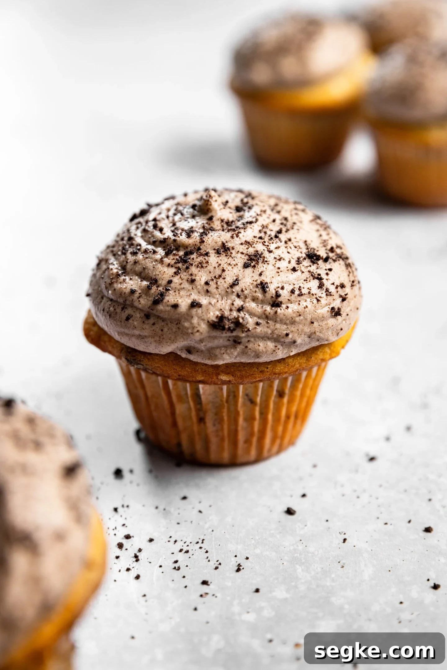 Oreo Cupcakes with Whipped Oreo Cream Frosting 2 Close up of Oreo cupcake with oreo whipped cream frosting.