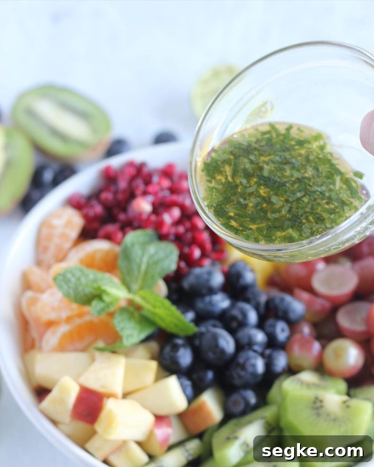 Colorful fruit salad with mint